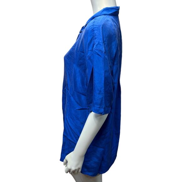 Vintage Studio New York 100% Silk Oversized Button Down Electric Blue Size S - Picture 2 of 9